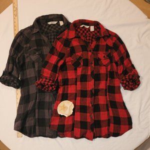 2 Junior-Size Medium Flannel Button Down Shirts by brand "Derek Heart"